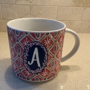 ANTHROPOLOGIE Henry David Red Patterned Mug with Initial A